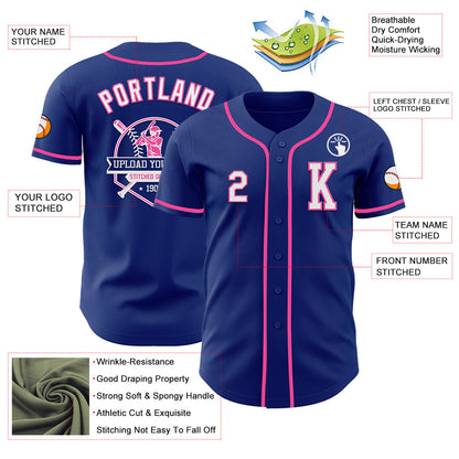 Custom Royal White-Pink Authentic Baseball Jersey - Sky-Custom