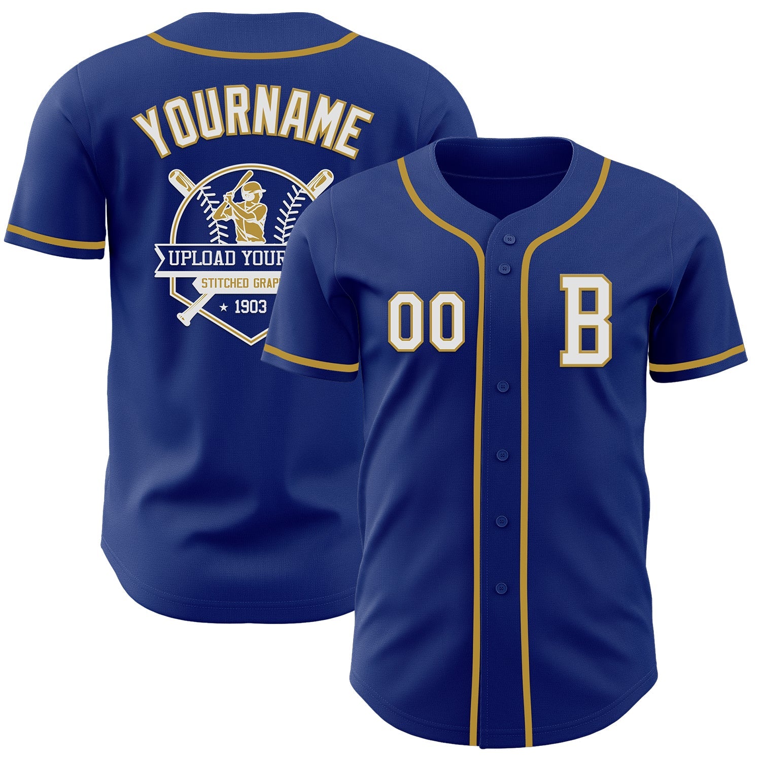 Custom Royal White-Old Gold Authentic Baseball Jersey - Sky-Custom