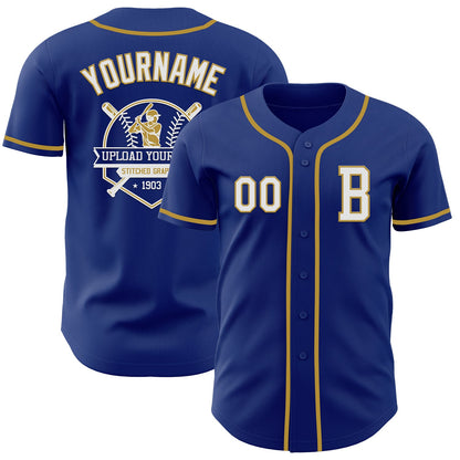 Custom Royal White-Old Gold Authentic Baseball Jersey - Sky-Custom