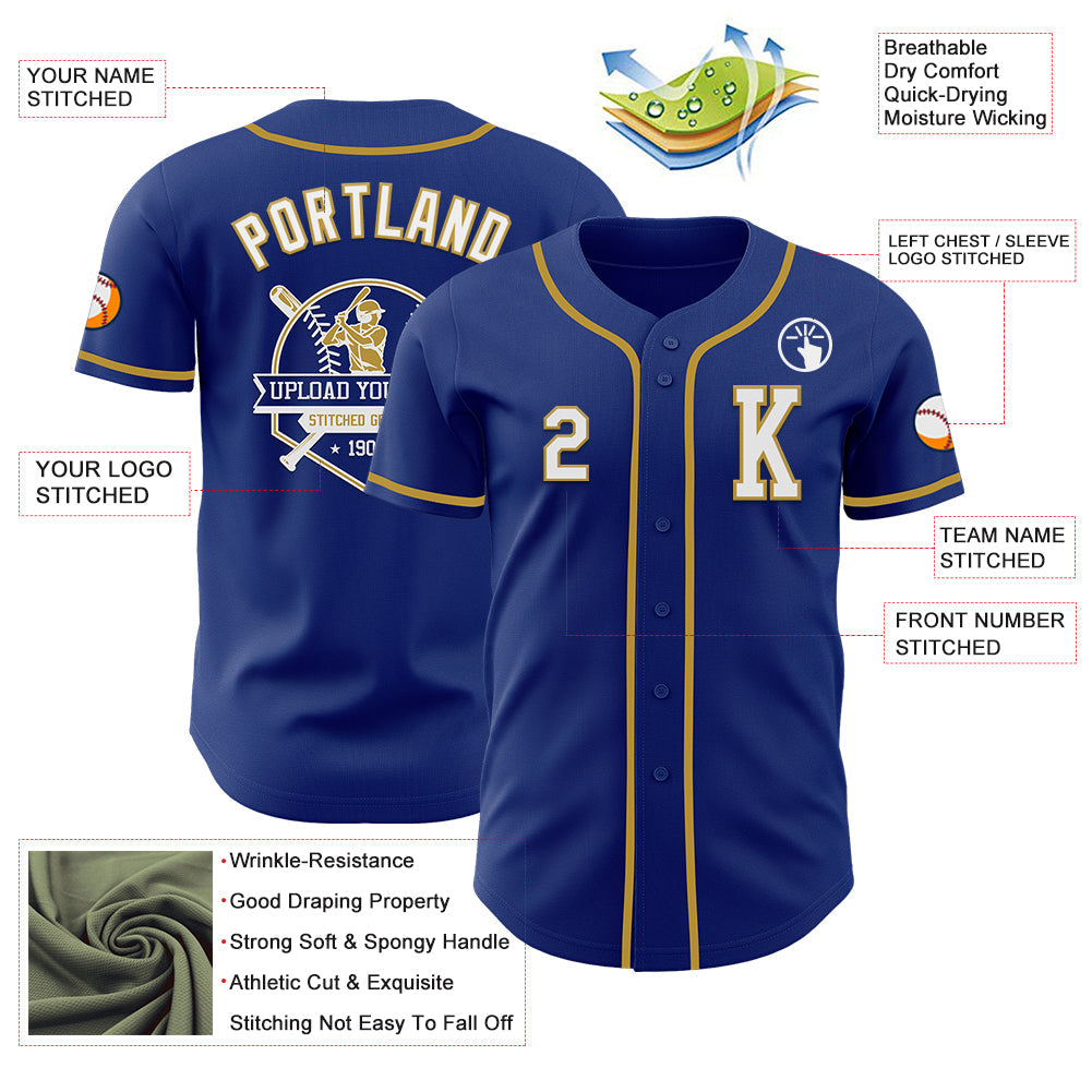 Custom Royal White-Old Gold Authentic Baseball Jersey - Sky-Custom