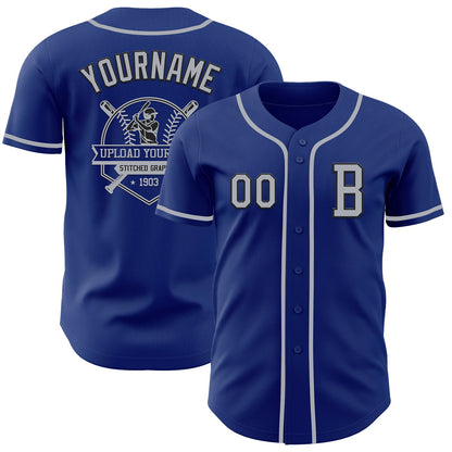 Custom Royal Gray-Black Authentic Baseball Jersey - Sky-Custom