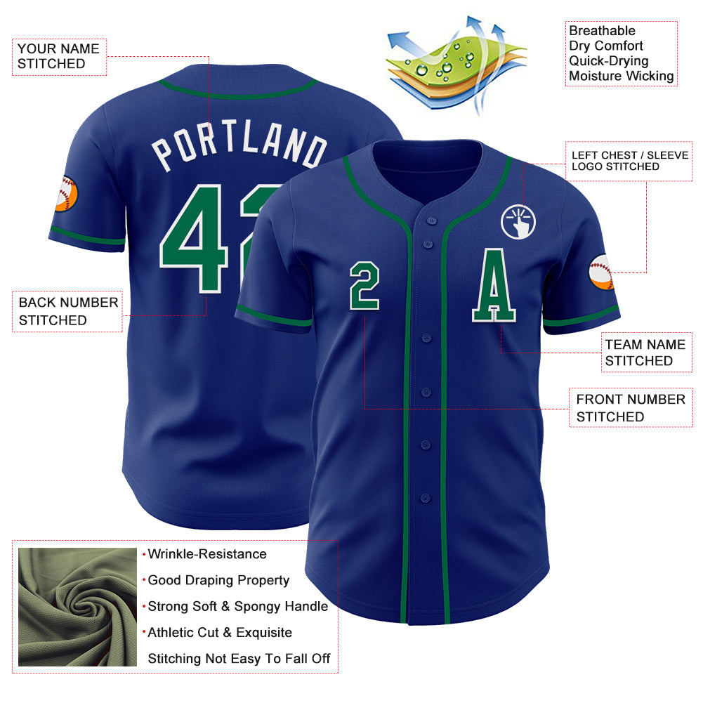 Custom Royal Kelly Green-White Authentic Baseball Jersey - Sky-Custom