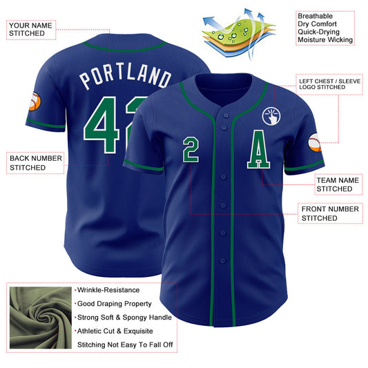 Custom Royal Kelly Green-White Authentic Baseball Jersey - Sky-Custom