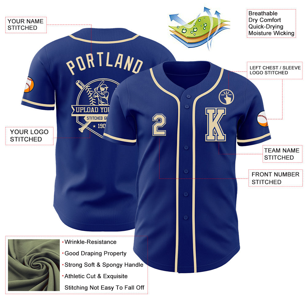 Custom Royal Cream Authentic Baseball Jersey - Sky-Custom