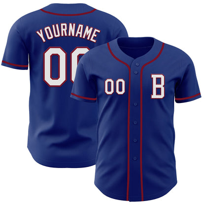 Custom Royal White-Crimson Authentic Baseball Jersey - Sky-Custom