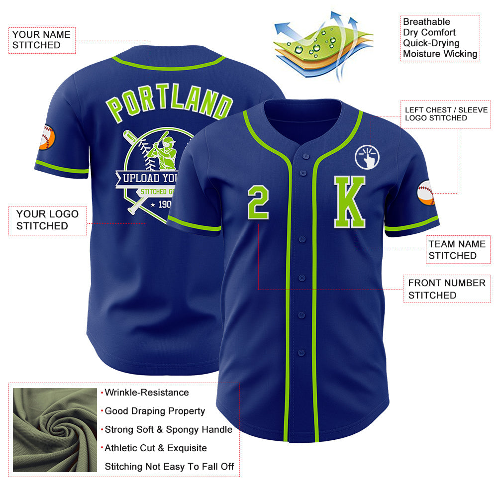 Custom Royal Neon Green-White Authentic Baseball Jersey - Sky-Custom