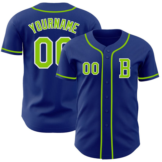 Custom Royal Neon Green-White Authentic Baseball Jersey - Sky-Custom