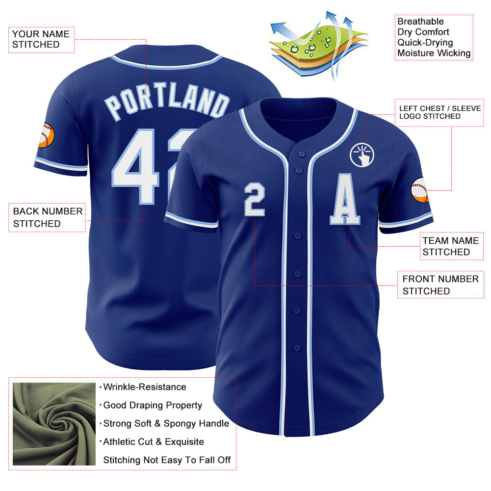 Custom Royal White-Light Blue Authentic Baseball Jersey - Sky-Custom