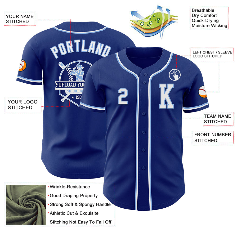 Custom Royal White-Light Blue Authentic Baseball Jersey - Sky-Custom