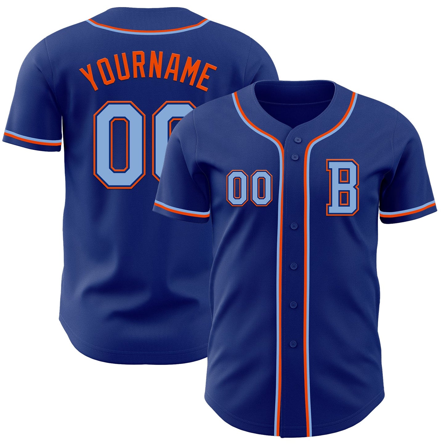 Custom Royal Light Blue-Orange Authentic Baseball Jersey - Sky-Custom