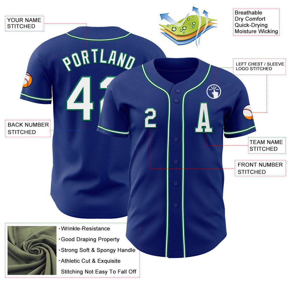 Custom Royal White-Kelly Green Authentic Baseball Jersey - Sky-Custom