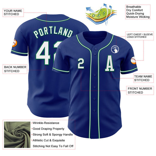 Custom Royal White-Kelly Green Authentic Baseball Jersey - Sky-Custom