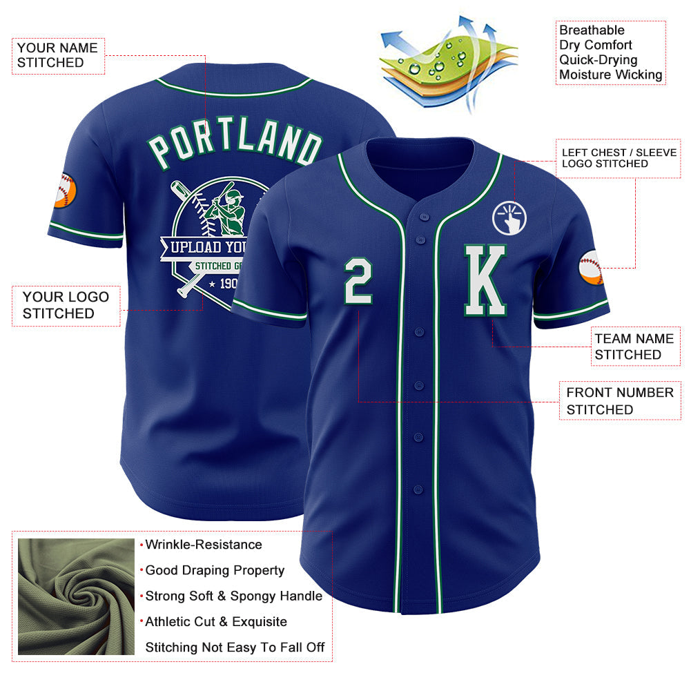 Custom Royal White-Kelly Green Authentic Baseball Jersey - Sky-Custom