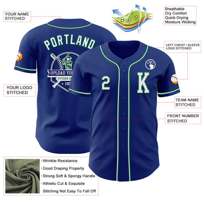 Custom Royal White-Kelly Green Authentic Baseball Jersey - Sky-Custom