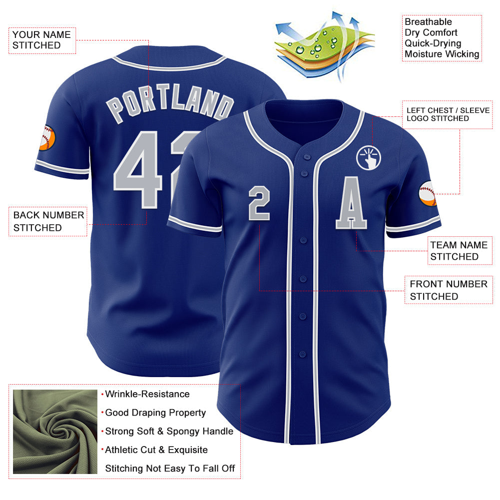 Custom Royal Gray-White Authentic Baseball Jersey - Sky-Custom