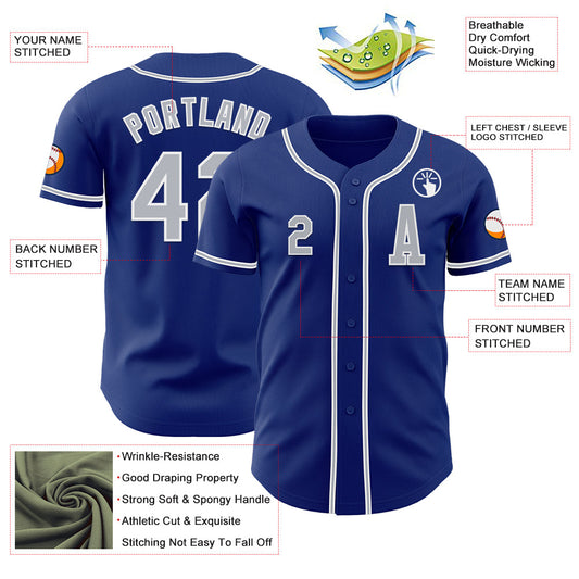 Custom Royal Gray-White Authentic Baseball Jersey - Sky-Custom