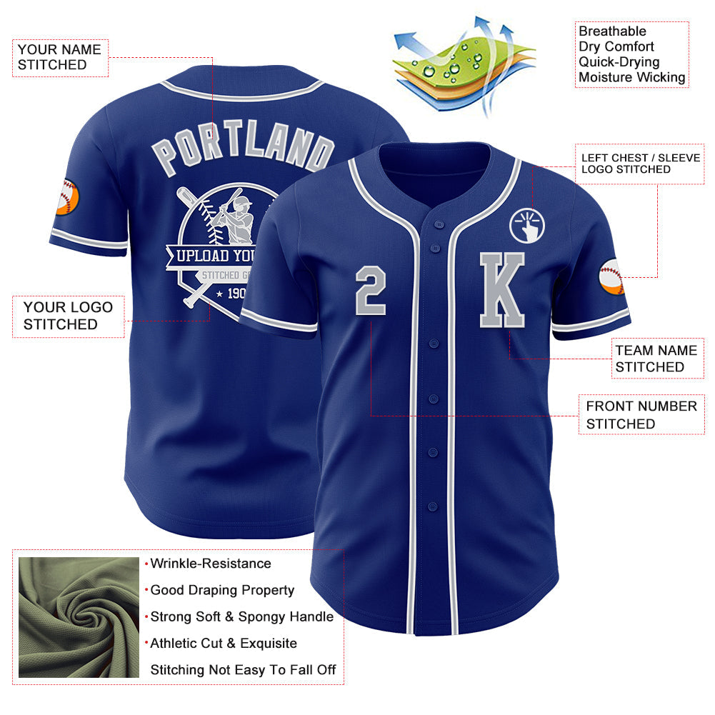 Custom Royal Gray-White Authentic Baseball Jersey - Sky-Custom