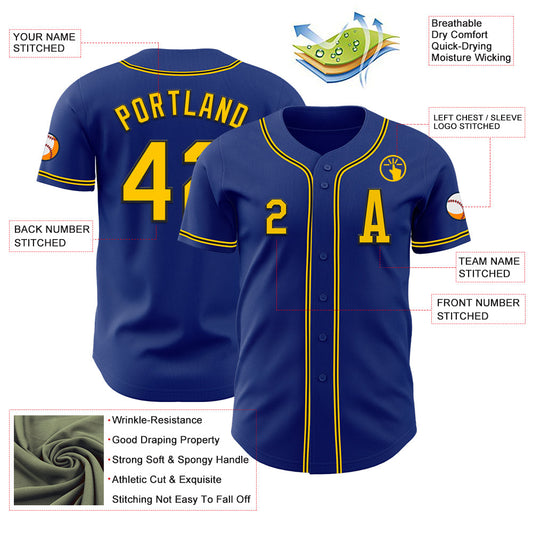 Custom Royal Yellow-Black Authentic Baseball Jersey - Sky-Custom