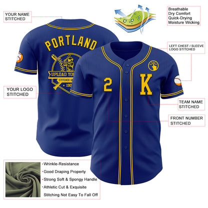 Custom Royal Yellow-Black Authentic Baseball Jersey - Sky-Custom