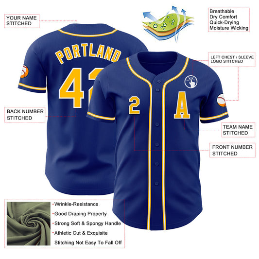 Custom Royal Gold-White Authentic Baseball Jersey - Sky-Custom