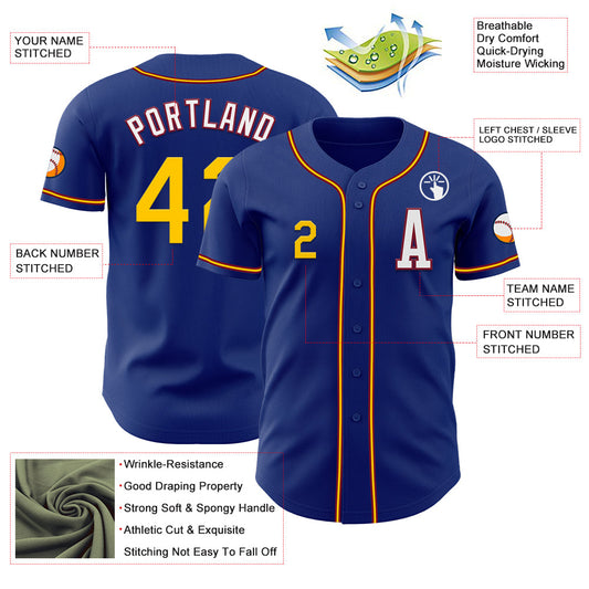 Custom Royal Yellow-Crimson Authentic Baseball Jersey - Sky-Custom