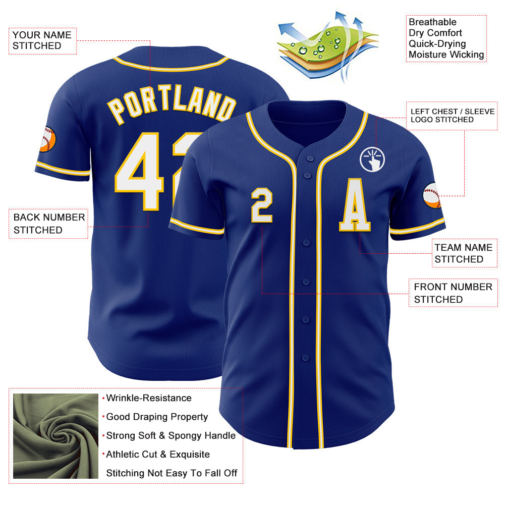 Custom Royal White-Yellow Authentic Baseball Jersey - Sky-Custom