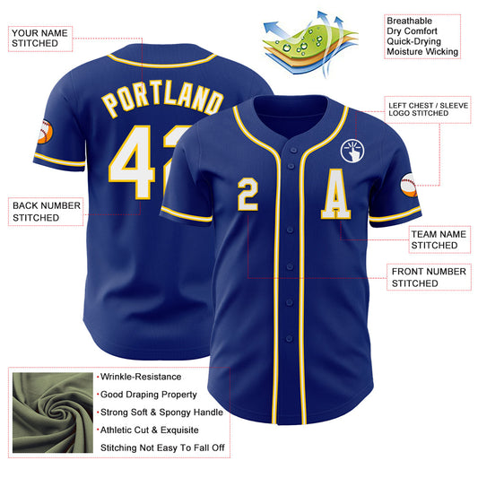 Custom Royal White-Yellow Authentic Baseball Jersey - Sky-Custom