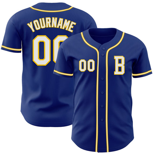 Custom Royal White-Yellow Authentic Baseball Jersey - Sky-Custom
