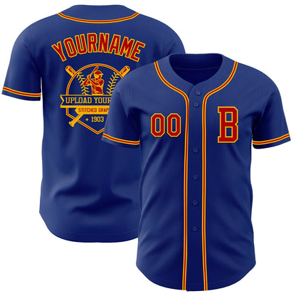 Custom Royal Red-Gold Authentic Baseball Jersey - Sky-Custom