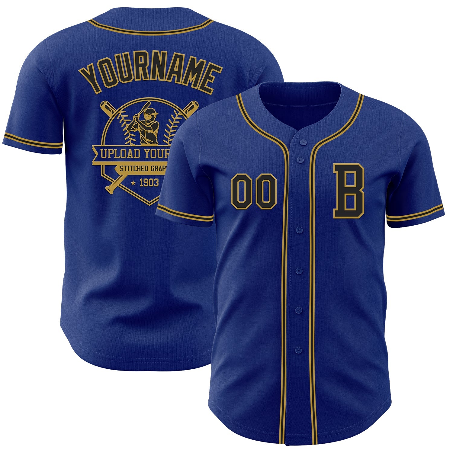 Custom Royal Black-Old Gold Authentic Baseball Jersey - Sky-Custom