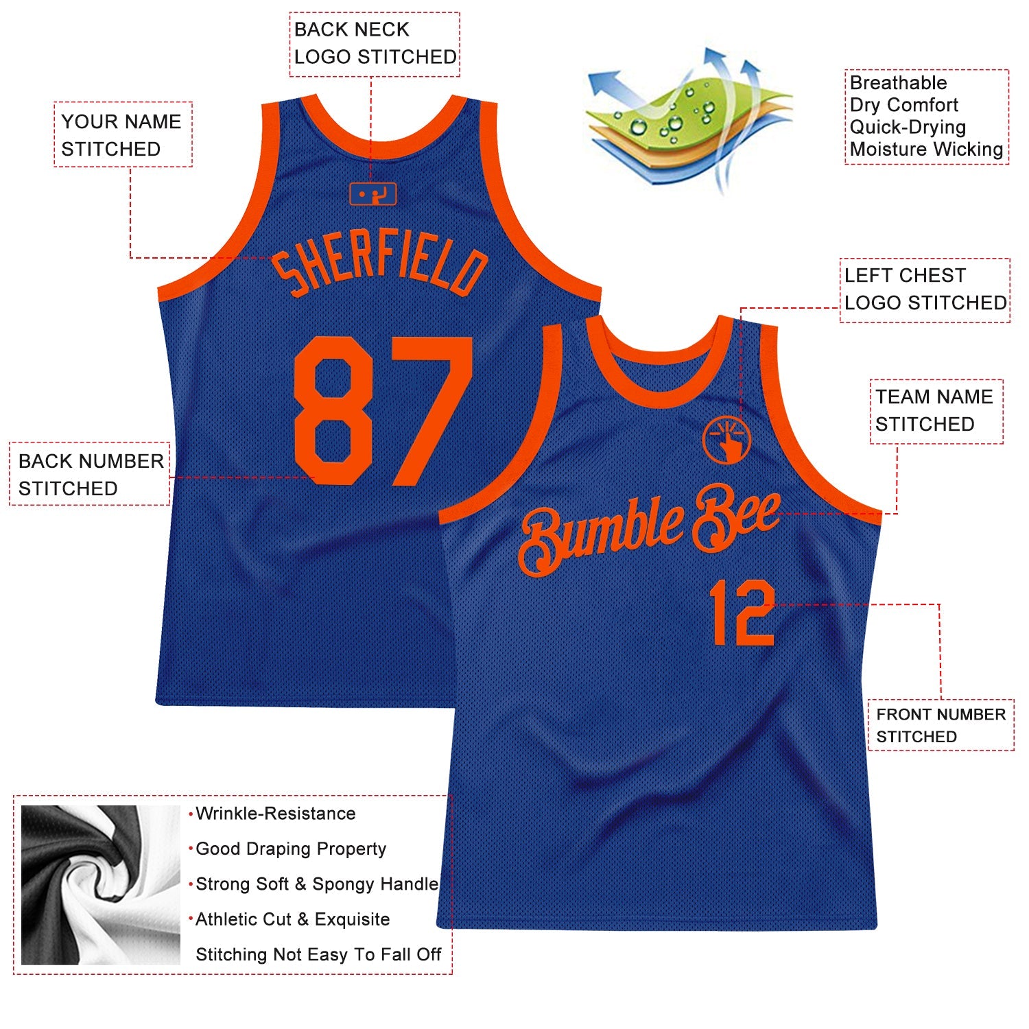 Custom Royal Orange Authentic Throwback Basketball Jersey - Sky-Custom
