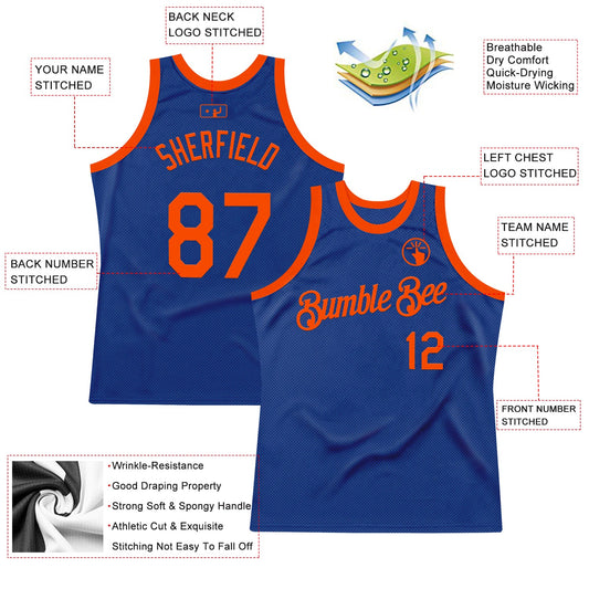 Custom Royal Orange Authentic Throwback Basketball Jersey - Sky-Custom