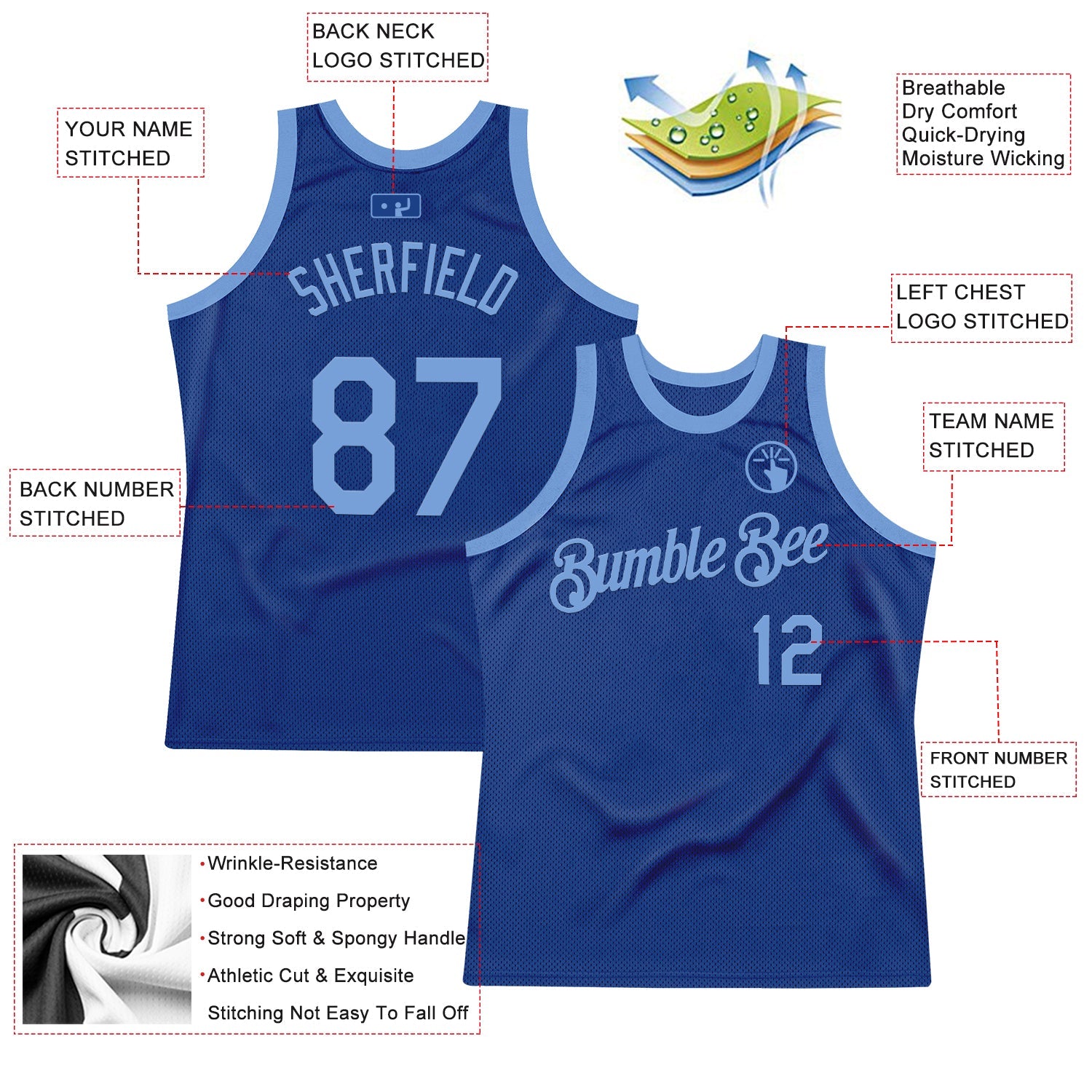 Custom Royal Light Blue Authentic Throwback Basketball Jersey - Sky-Custom