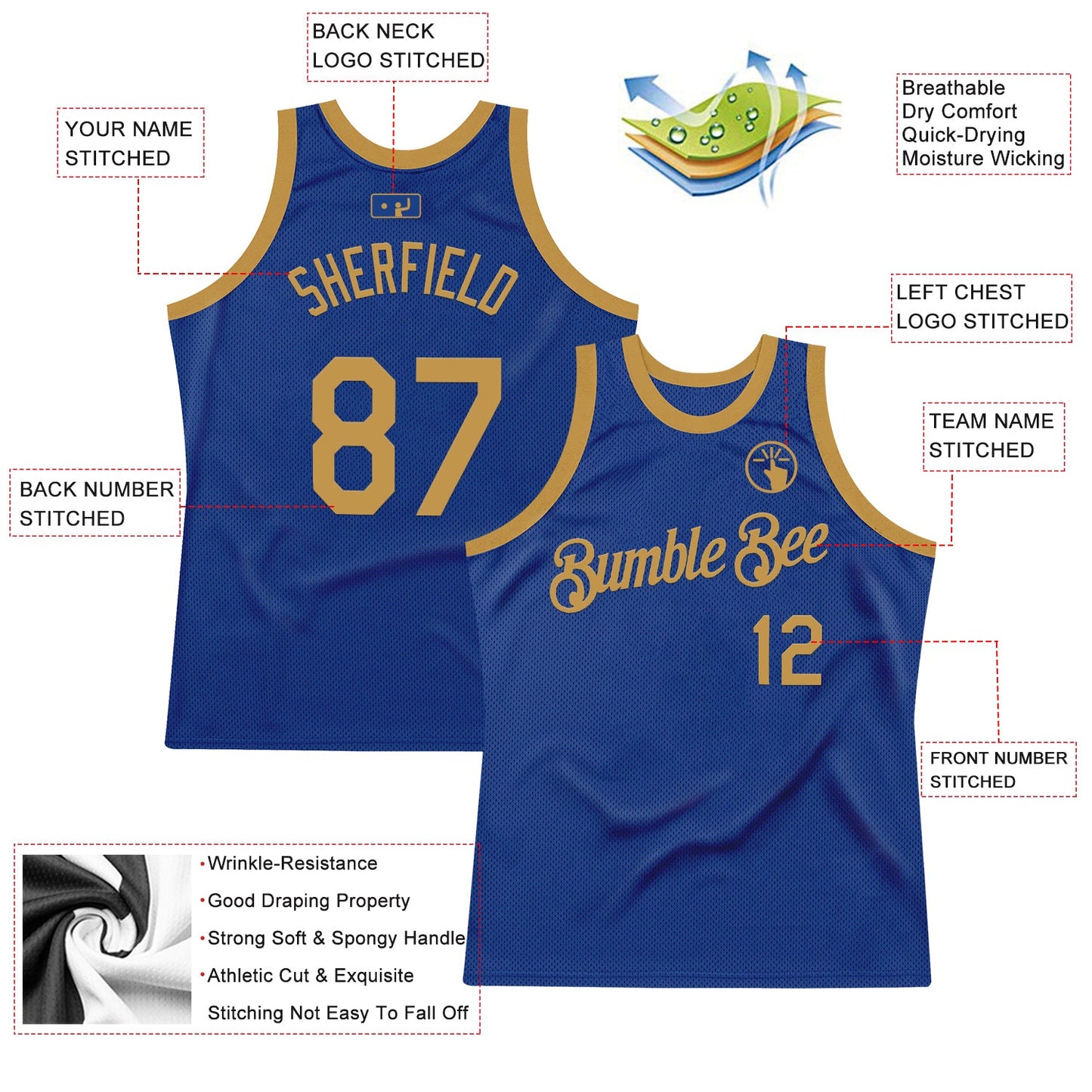 Custom Royal Old Gold Authentic Throwback Basketball Jersey - Sky-Custom