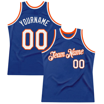 Custom Royal White-Orange Authentic Throwback Basketball Jersey - Sky-Custom
