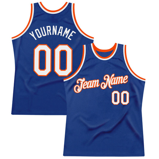 Custom Royal White-Orange Authentic Throwback Basketball Jersey - Sky-Custom