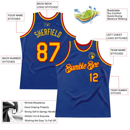 Custom Royal Gold-Red Authentic Throwback Basketball Jersey - Sky-Custom