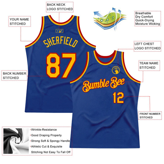 Custom Royal Gold-Red Authentic Throwback Basketball Jersey - Sky-Custom