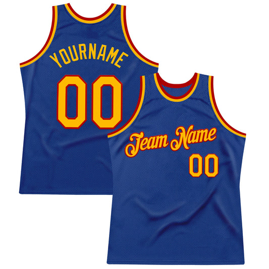 Custom Royal Gold-Red Authentic Throwback Basketball Jersey - Sky-Custom