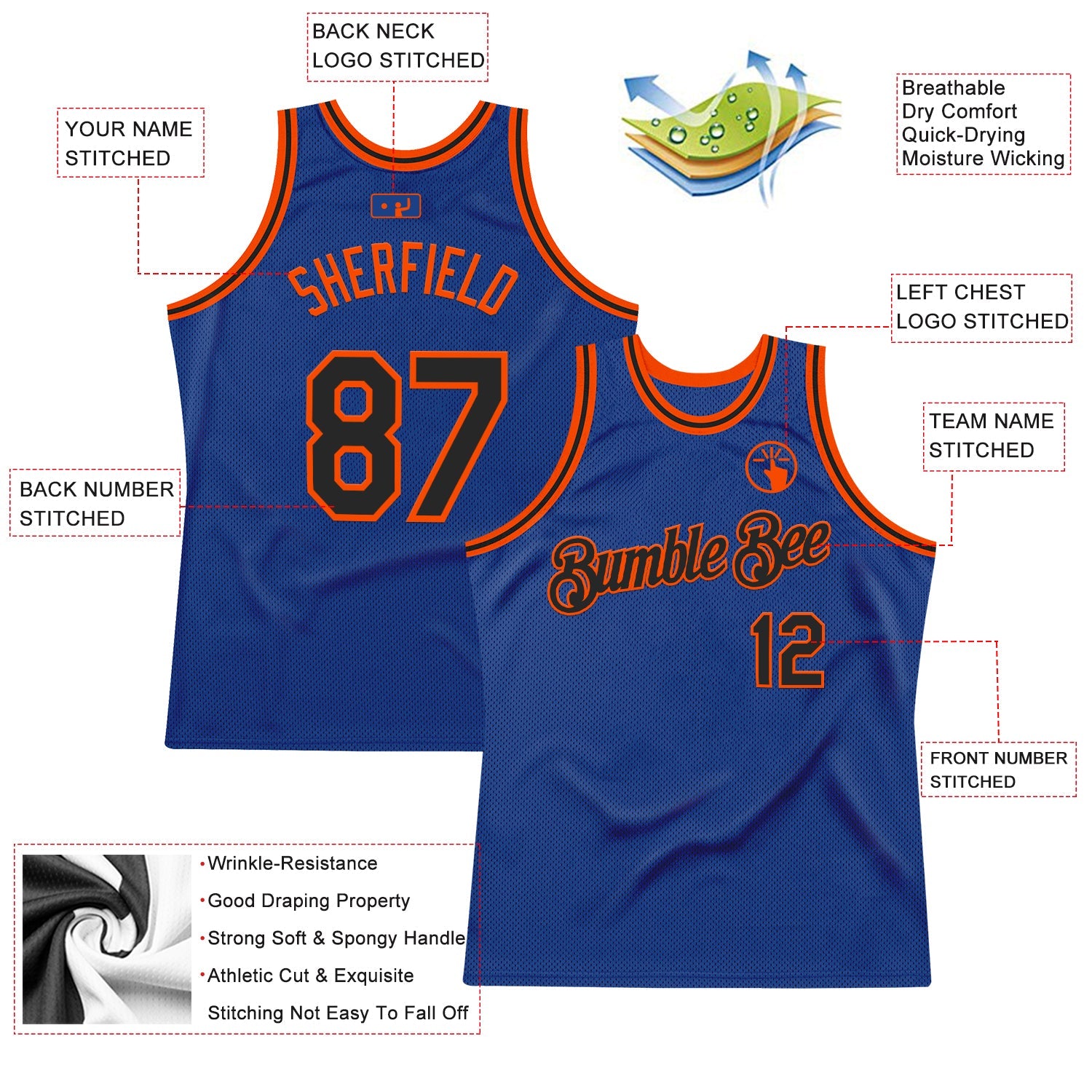 Custom Royal Black-Orange Authentic Throwback Basketball Jersey - Sky-Custom
