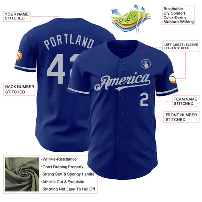 Custom Royal Gray Authentic Baseball Jersey - Sky-Custom