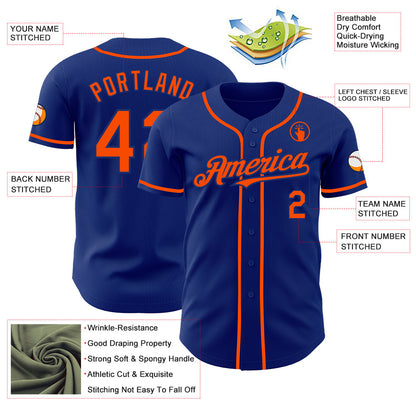 Custom Royal Orange Authentic Baseball Jersey - Sky-Custom