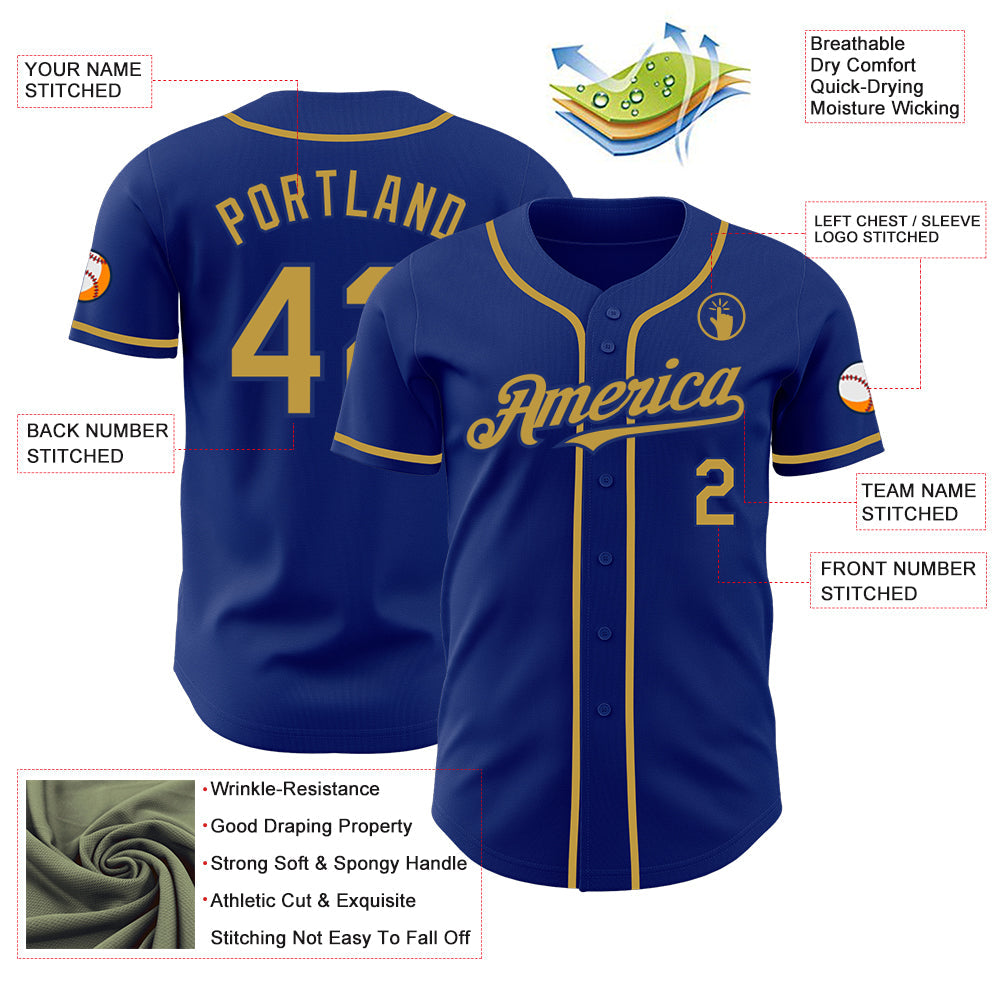 Custom Royal Old Gold Authentic Baseball Jersey - Sky-Custom