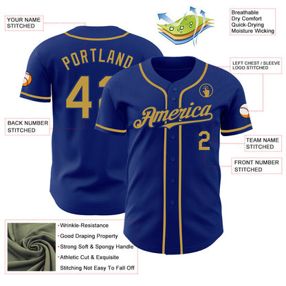 Custom Royal Old Gold Authentic Baseball Jersey - Sky-Custom