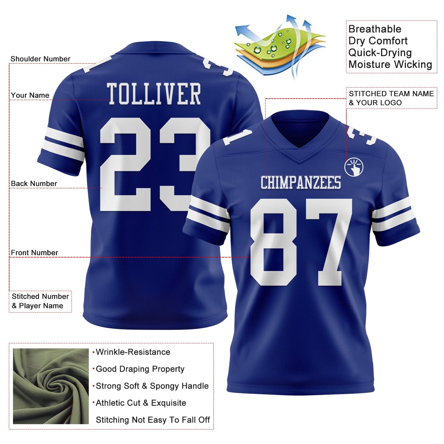 Custom Royal White Mesh Authentic Football Jersey - Sky-Custom