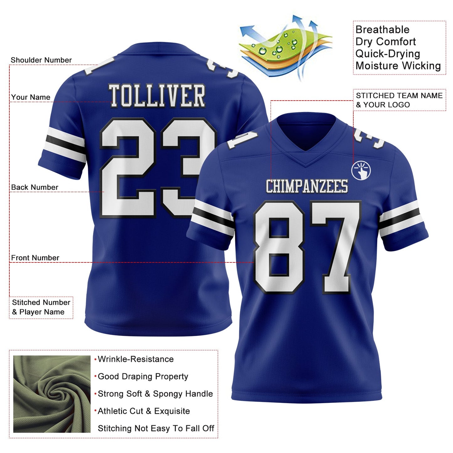 Custom Royal White-Black Mesh Authentic Football Jersey - Sky-Custom