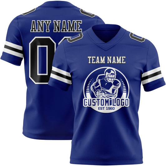 Custom Royal Black-White Mesh Authentic Football Jersey - Sky-Custom