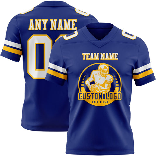 Custom Royal White-Gold Mesh Authentic Football Jersey - Sky-Custom