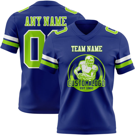 Custom Royal Neon Green-White Mesh Authentic Football Jersey - Sky-Custom