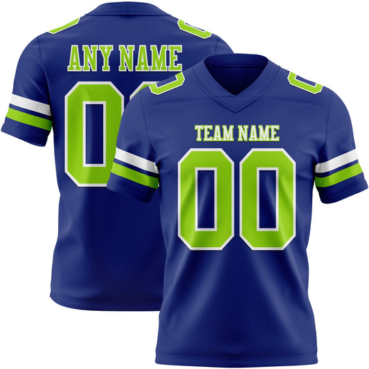 Custom Royal Neon Green-White Mesh Authentic Football Jersey - Sky-Custom